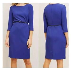 MM.LaFleur Etsuko Dress Sz 16 Cobalt Blue 3/4 Sleeve Pockets Shift Knee Length